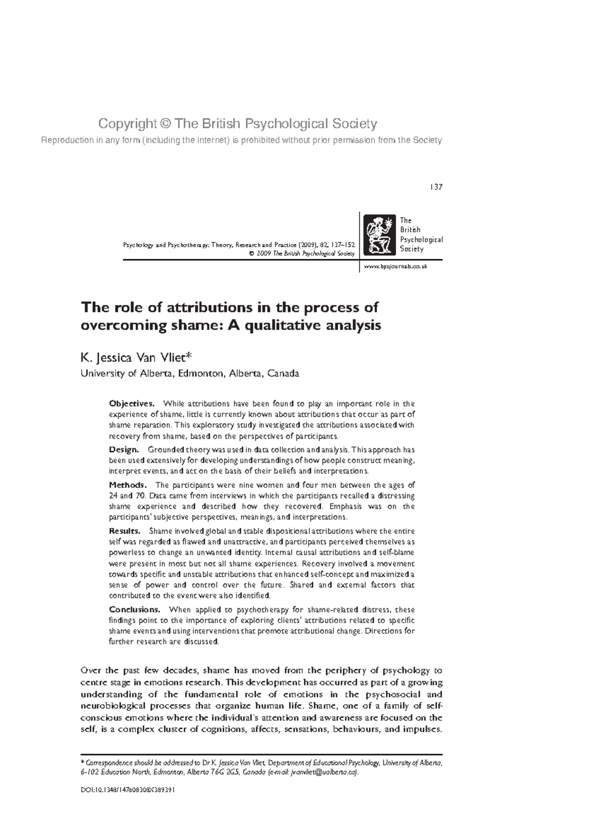 The role of attributions in the process of - Reproduction in any form ...