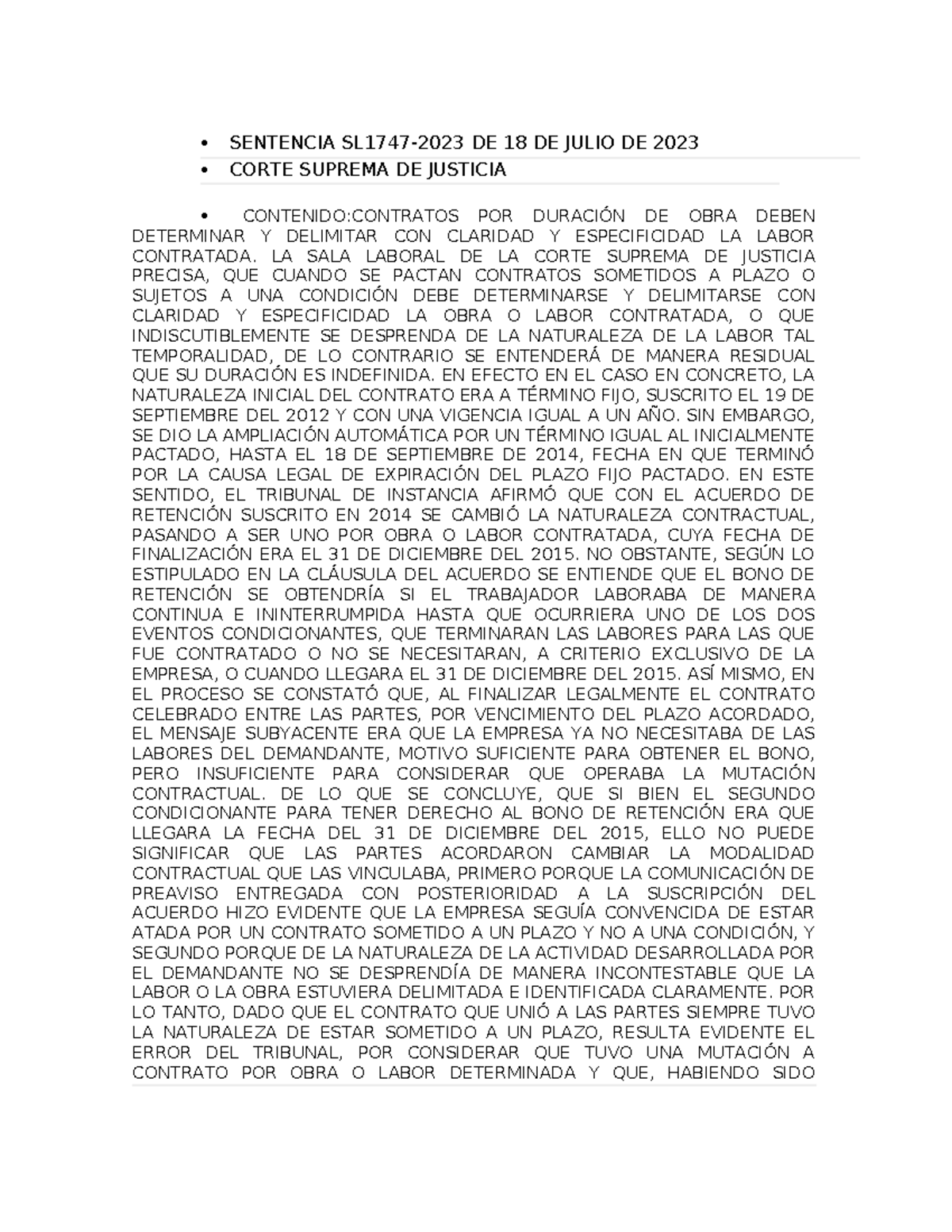 Legis Xperta- Sentencia SL1747-2023 94479 DE Julio 1 - SENTENCIA SL1747