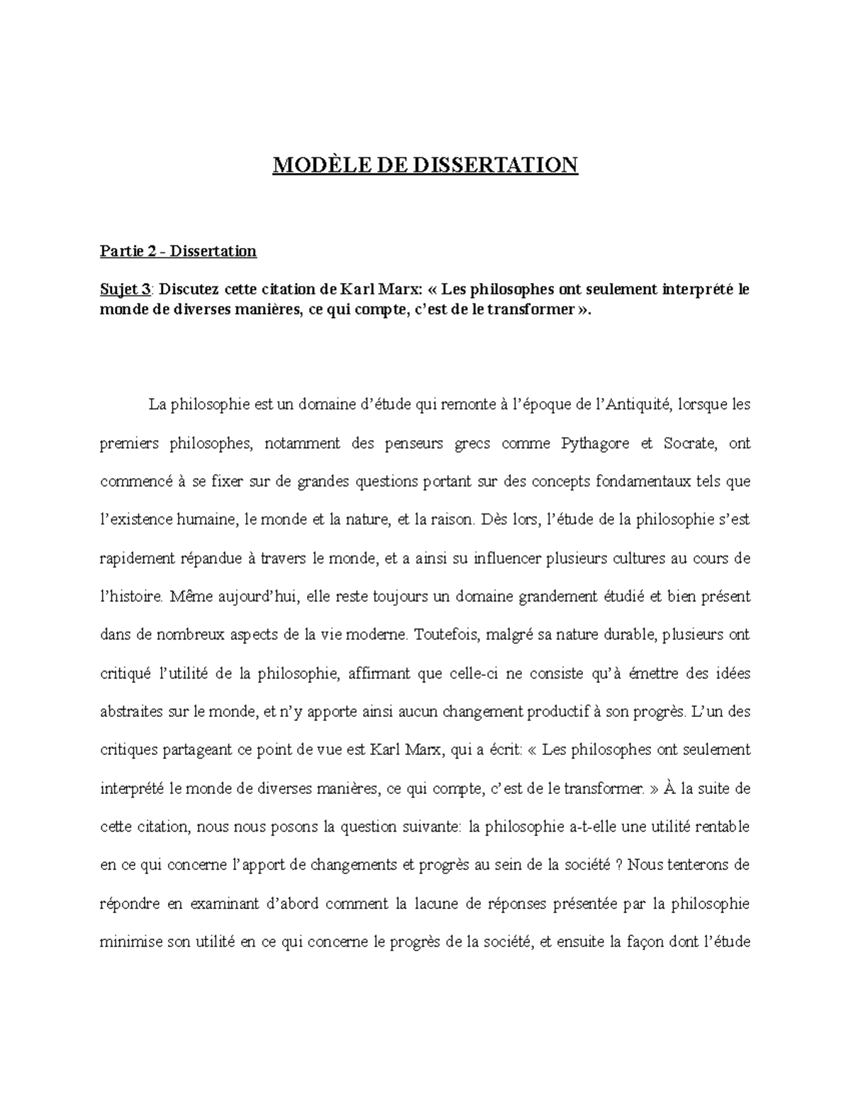 sujet dissertation 3e