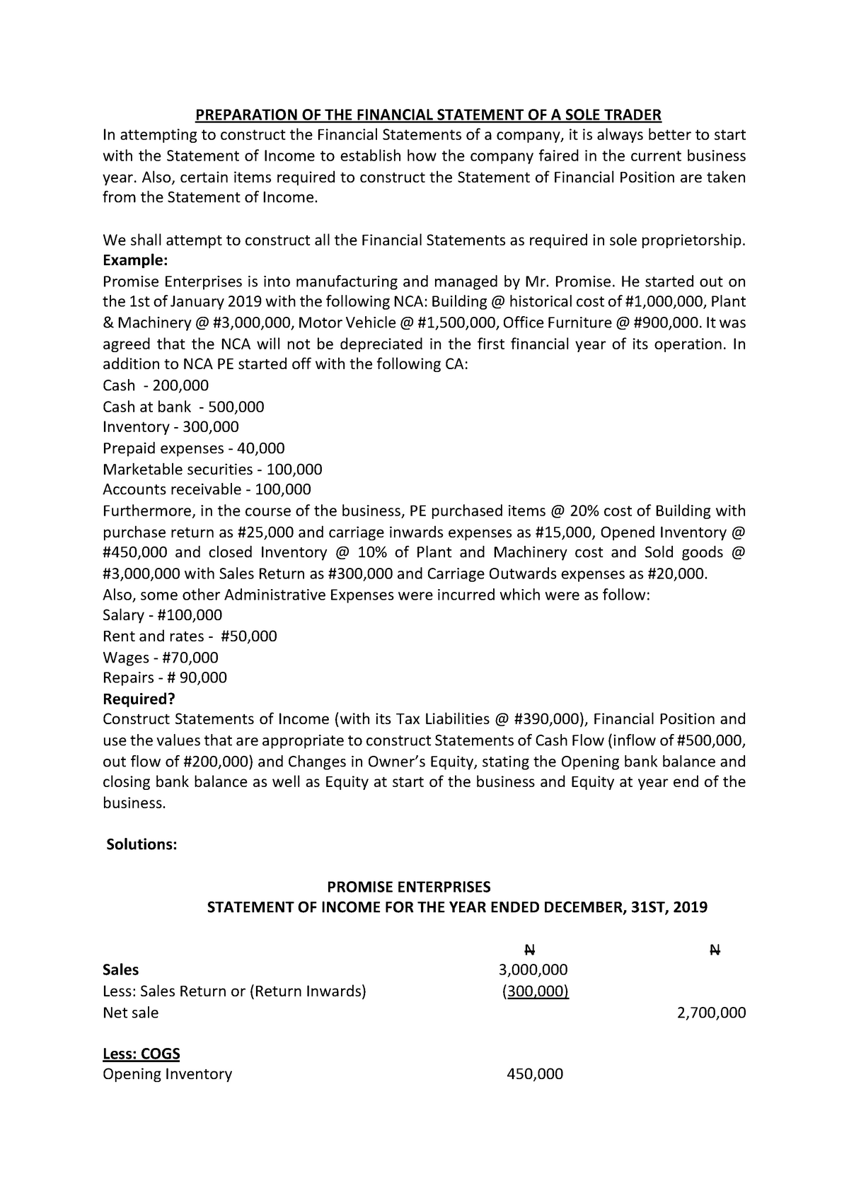 Financial Statements Preparing The Financial Statements Of A Sole Trader Introduction To 9108