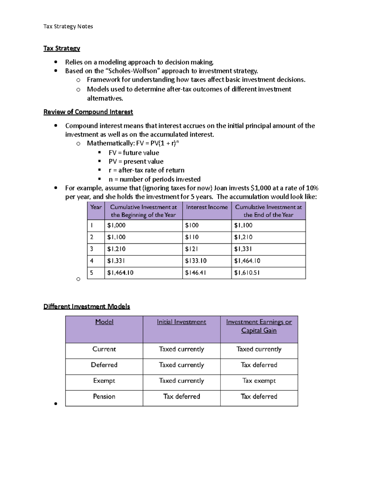 Tax Strategy Notes - Tax Strategy Relies on a modeling approach to ...