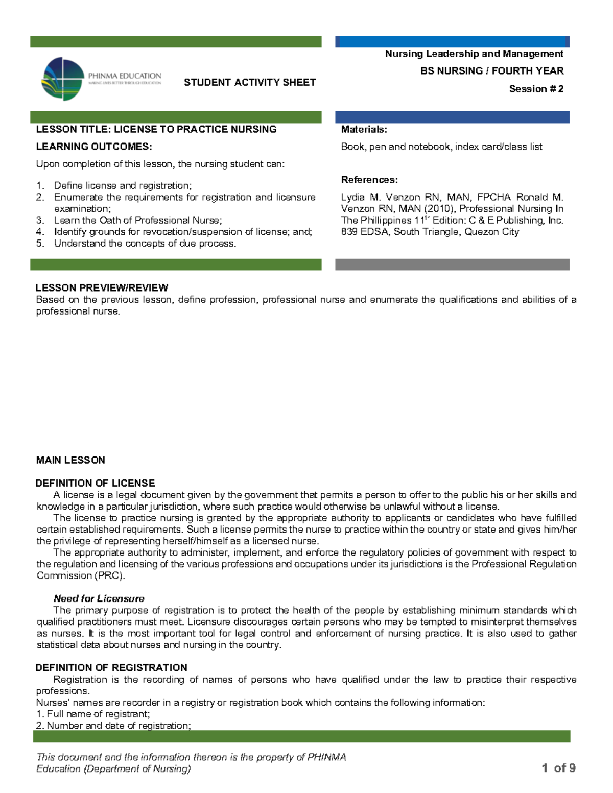 NCM 119 Phinmanursing as a Profession 2 - This document and the ...