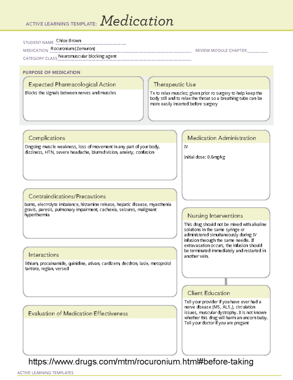 Rocuronium - medication card - ACTIVE LEARNING TEMPLATES Medication ...