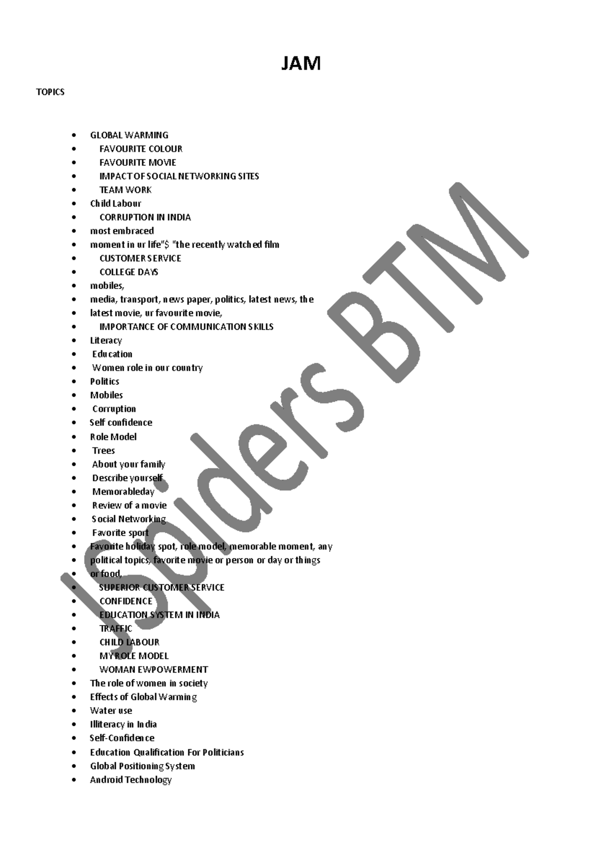 JAM - Assignment - JAM ####### TOPICS ####### • GLOBAL WARMING ...