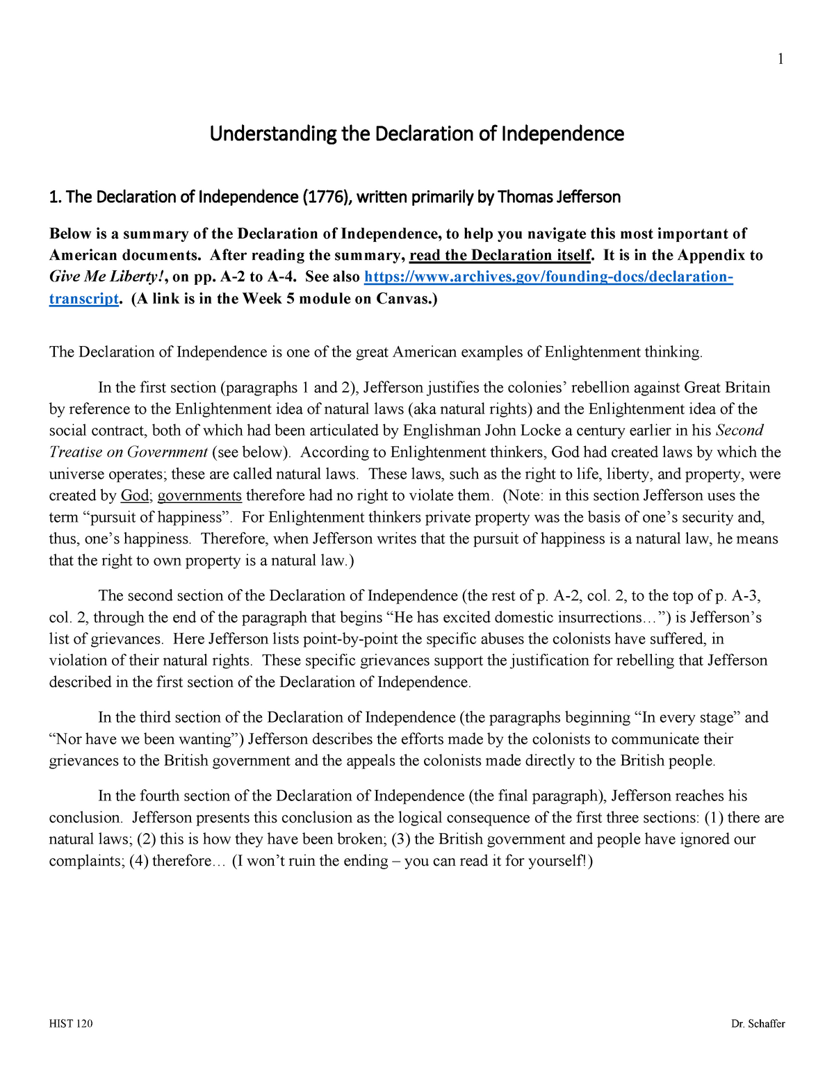 Understanding the Declaration of Independence - 22 HIST 2220 Dr With Declaration Of Independence Worksheet Answers