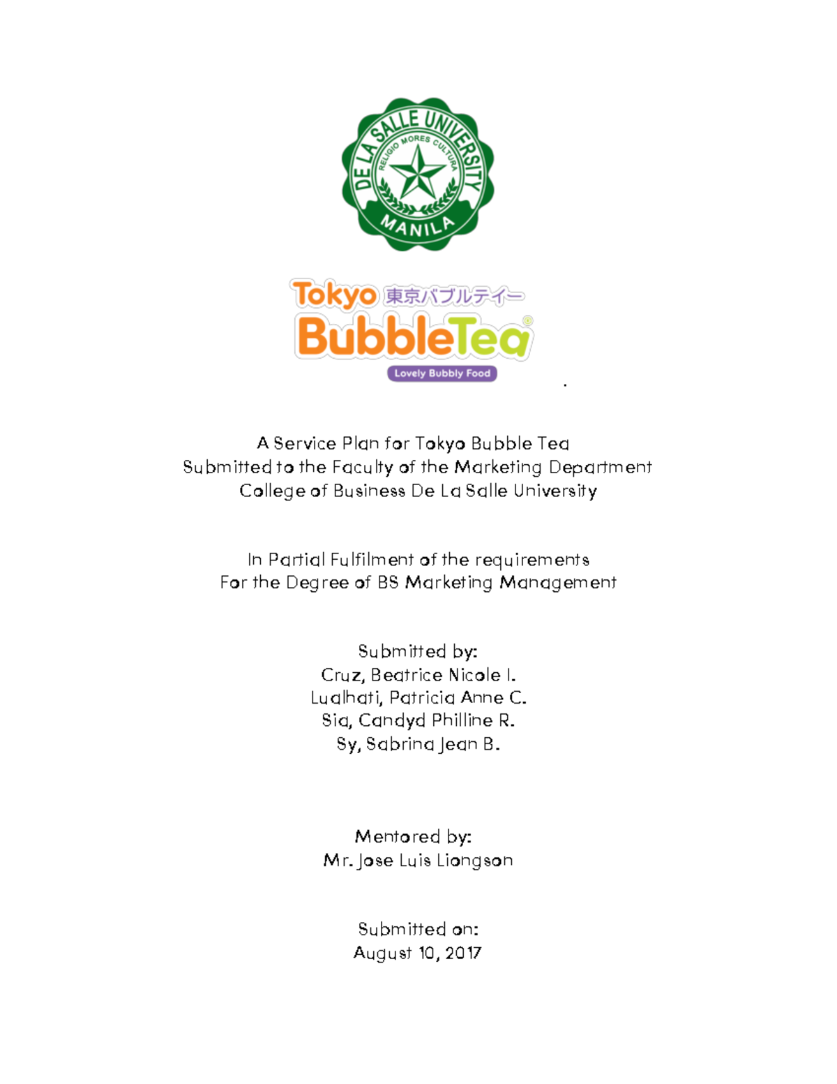 A Service Plan for Tokyo Bubble Tea - . A Service Plan for Tokyo Bubble ...