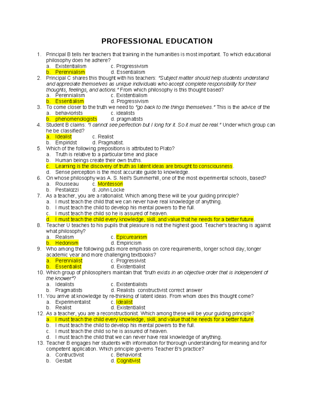 1 Profed WITH Highlighted ANS - PROFESSIONAL EDUCATION Principal B ...