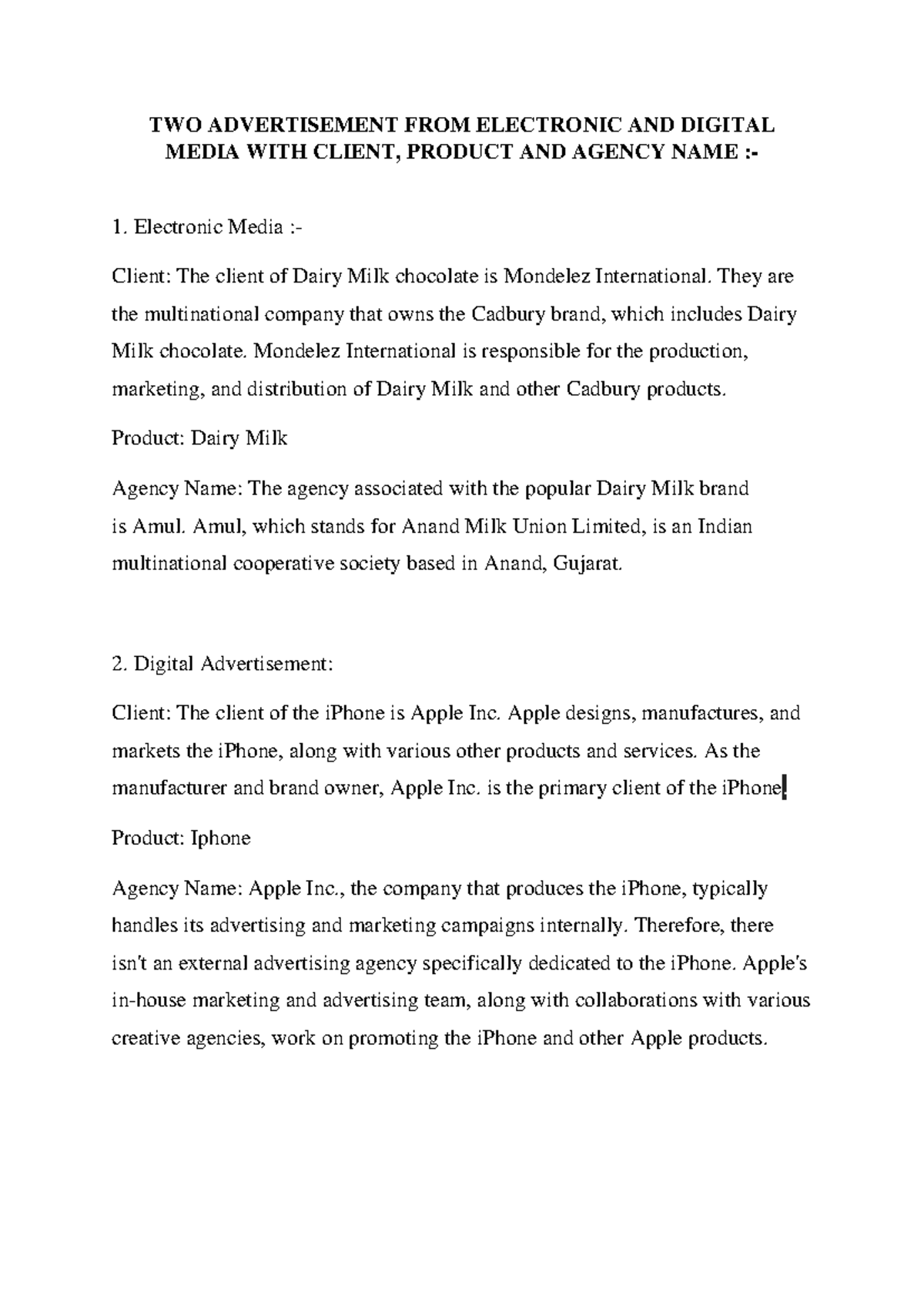 Advertisement client - assignment of advertising - TWO ADVERTISEMENT ...