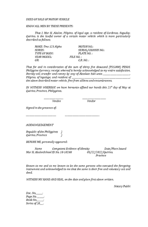 Amicable settlement - sample - Republic of the Philippines Province of ...