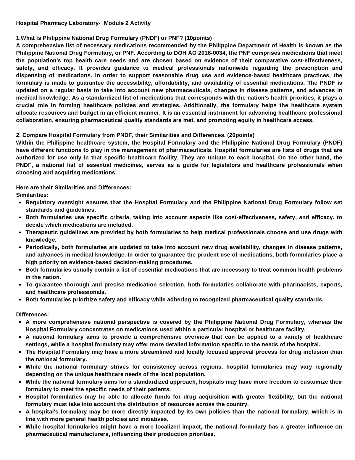 Hospital Pharmacy Laboratory - Module 2 Activity - According to DOH AO ...