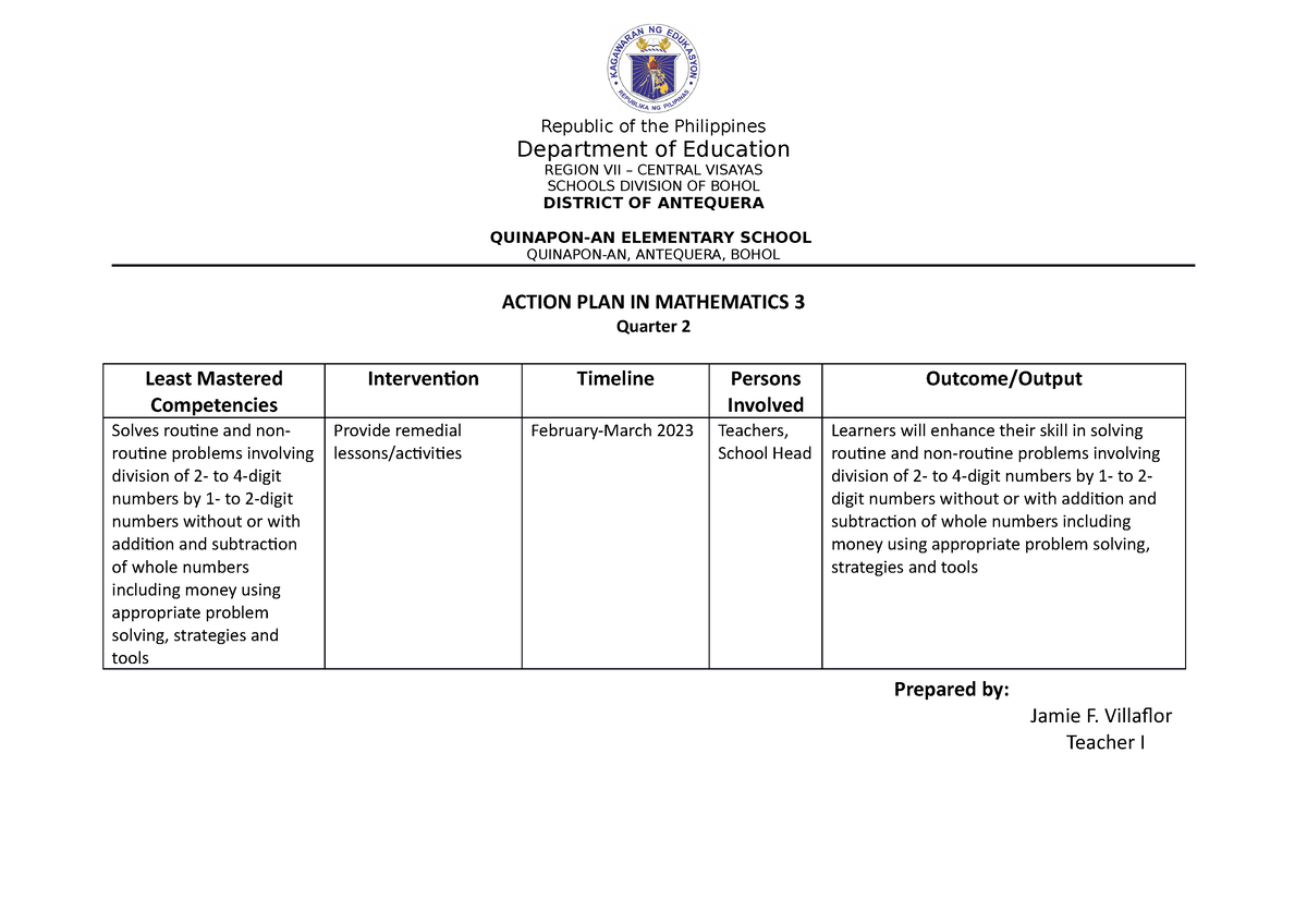 Q2Action Plan-JFV - action plan - Republic of the Philippines ...