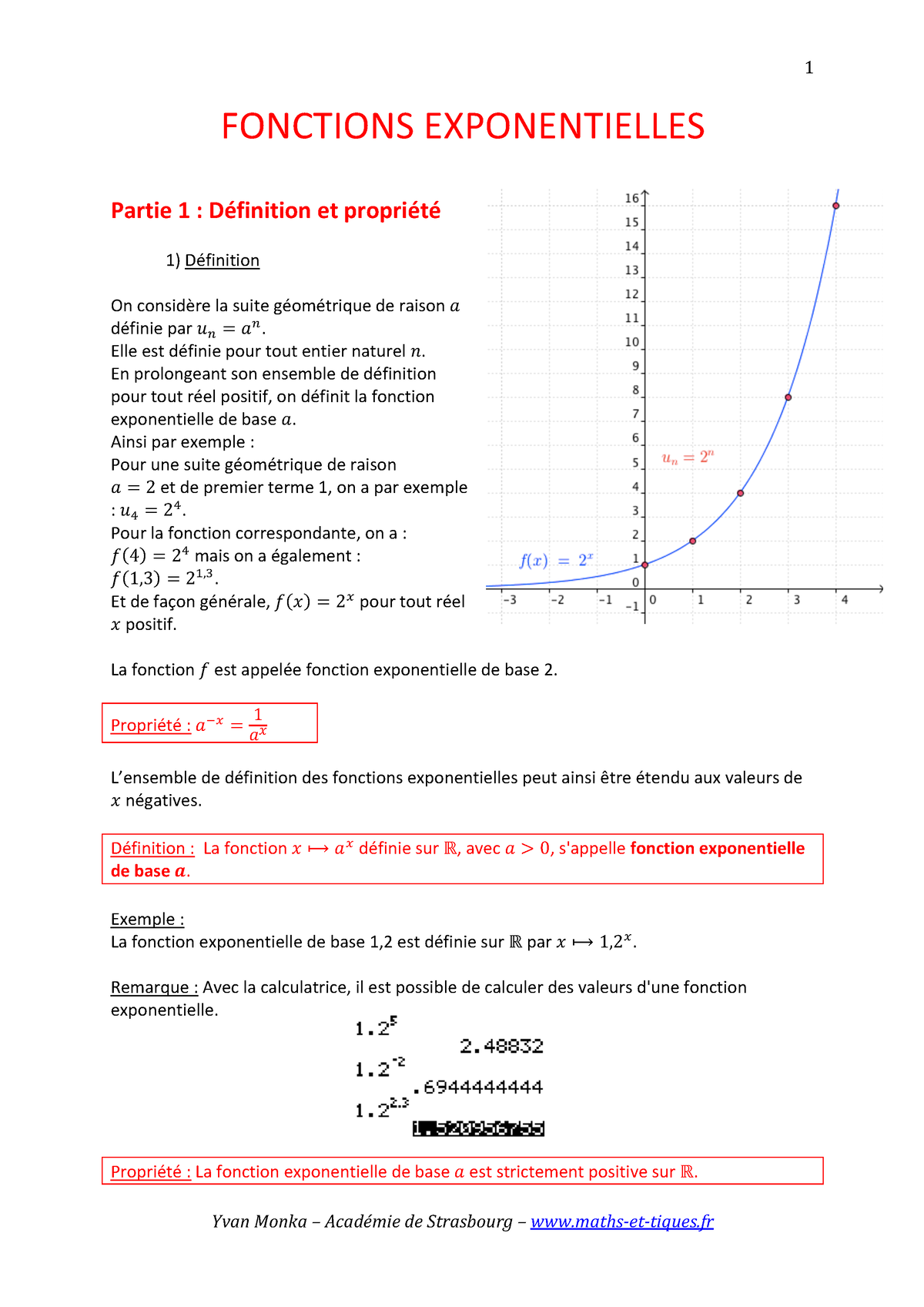 20exp Tt Fonctions Exponentielle Fonctions Exponentielles Partie 1 Définition Et Propriété