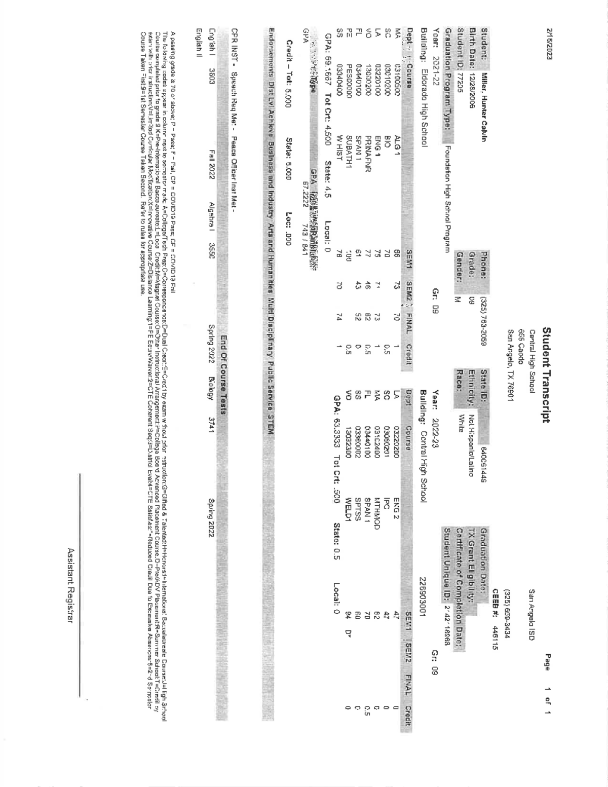 Transcript - Idsscht - Student Transcript Page 1 of 1 Central High ...