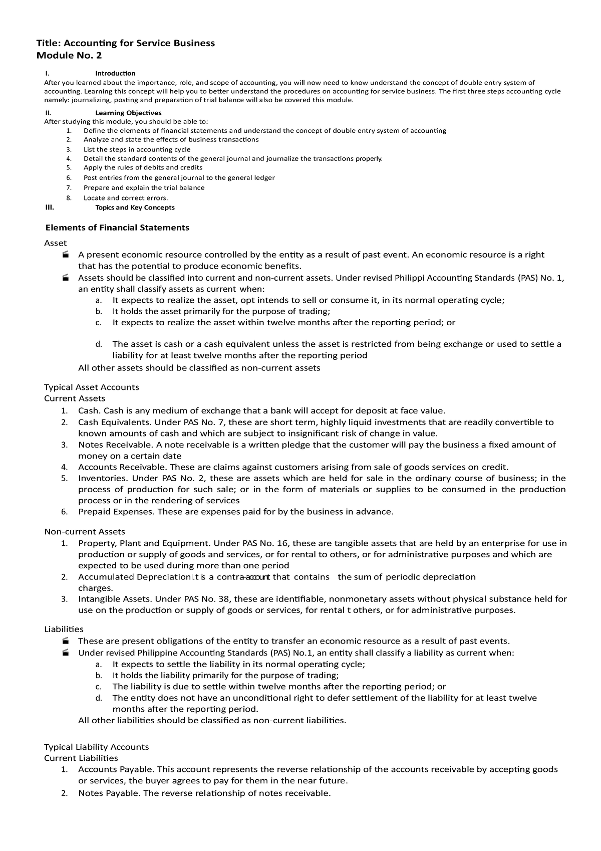 Module 11 - Title: Accounting for Service Business Module No. 2 I ...