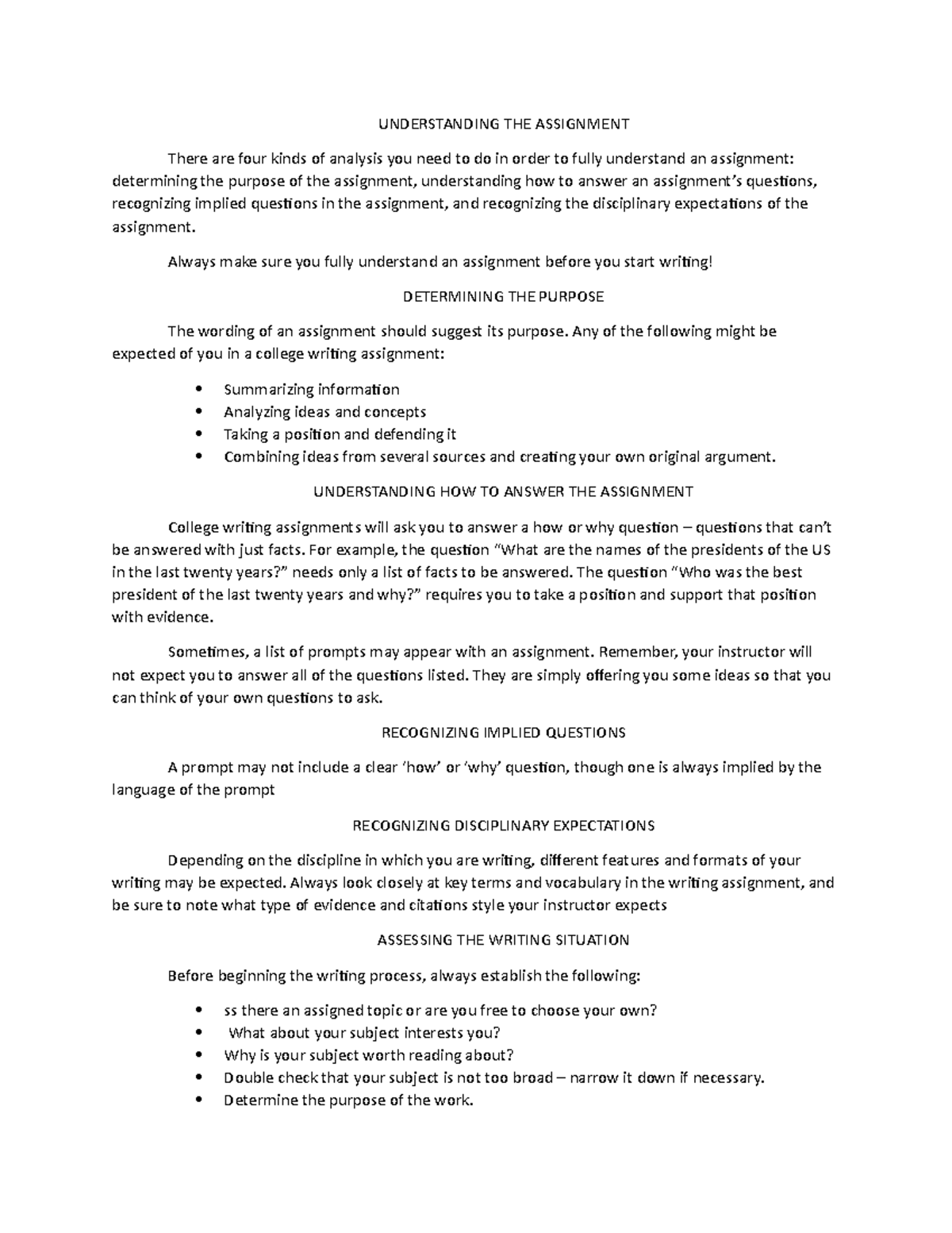 ENG110 Unit 1 About Writing A Guide - UNDERSTANDING THE ASSIGNMENT ...