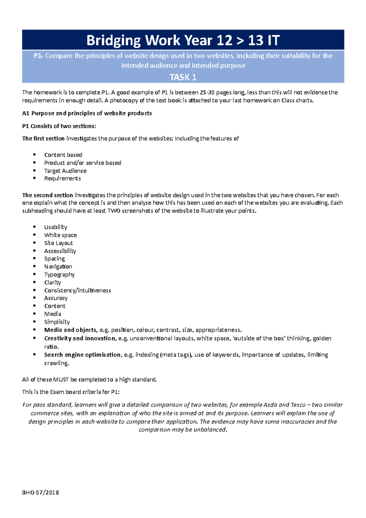 Bridging work Year 13 ICTbtec - Bridging Work Year 12 > 13 IT P1 ...