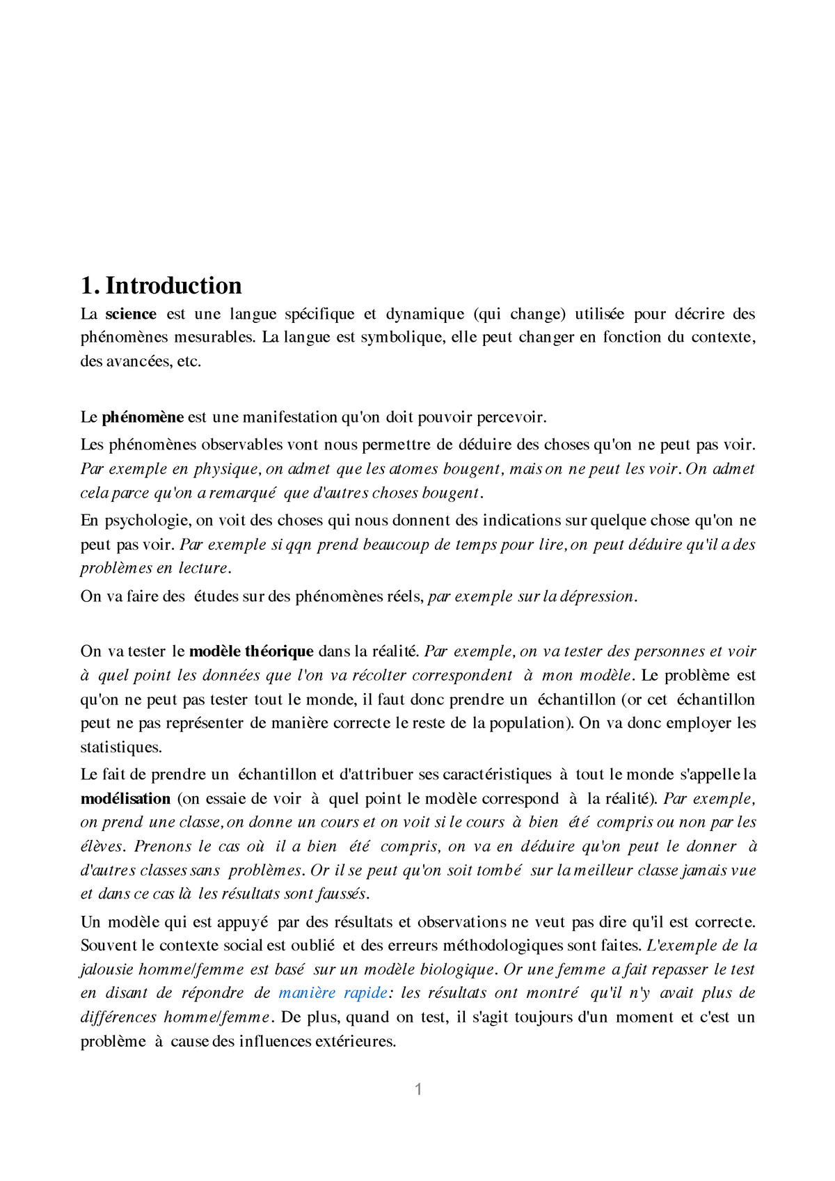 Resume EXAM M Thodologie - 1. Introduction La Science Est Une Langue ...