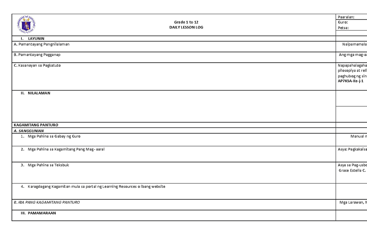 DLL-01 2nd - Daily Lesson Log - Grade 1 To 12 DAILY LESSON LOG Paaralan ...