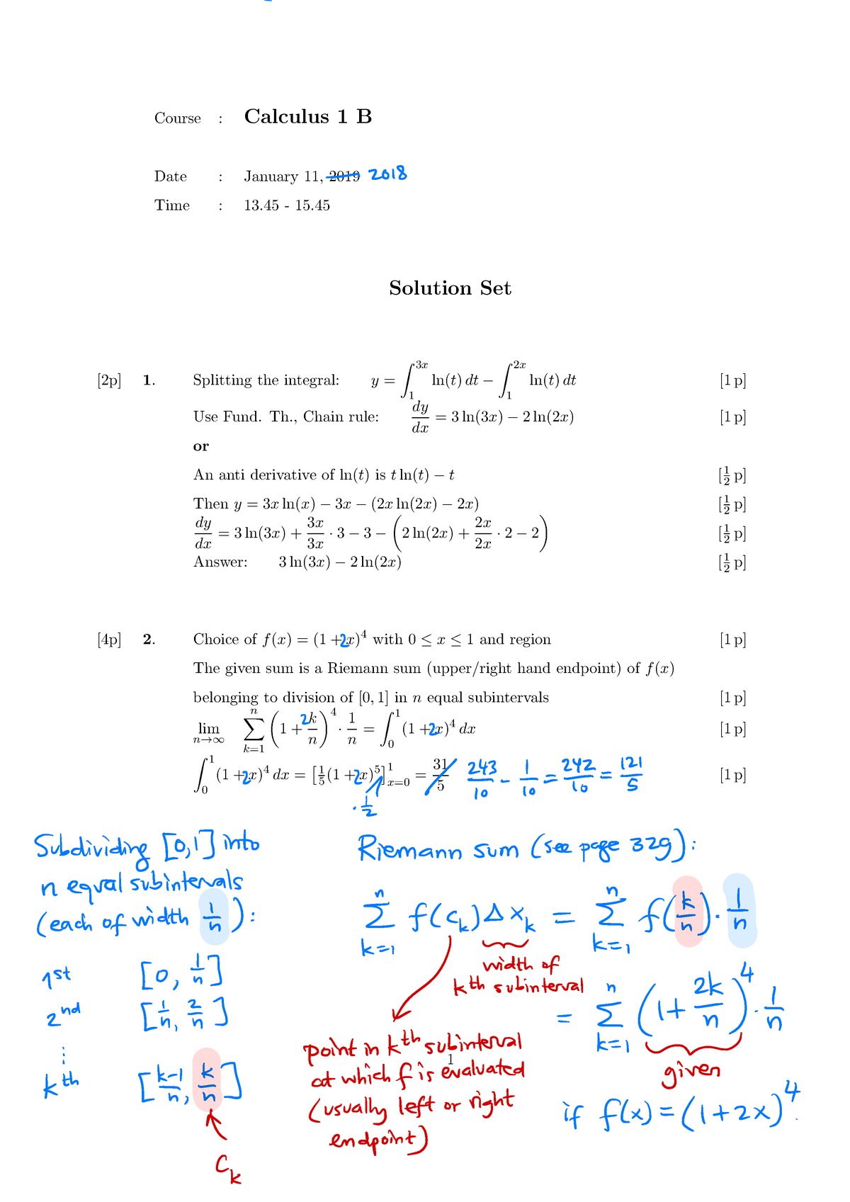 Calc1B Sample Test Solution - ####### Course : Calculus 1 B Date ...