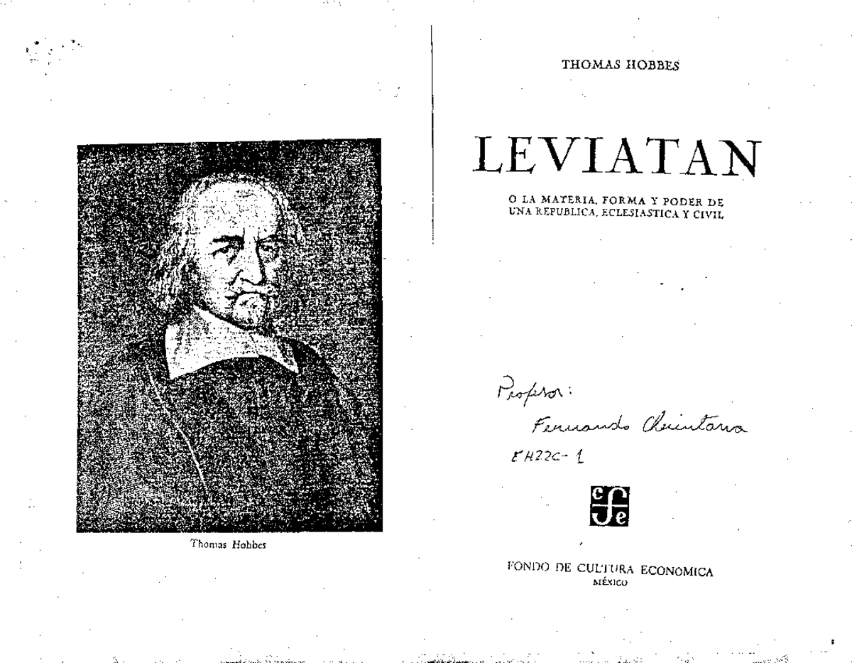 Texto leviatan-hobbes - THOMAS HOBBES LEVIATAN o LA MATERIA, FORMA Y ...