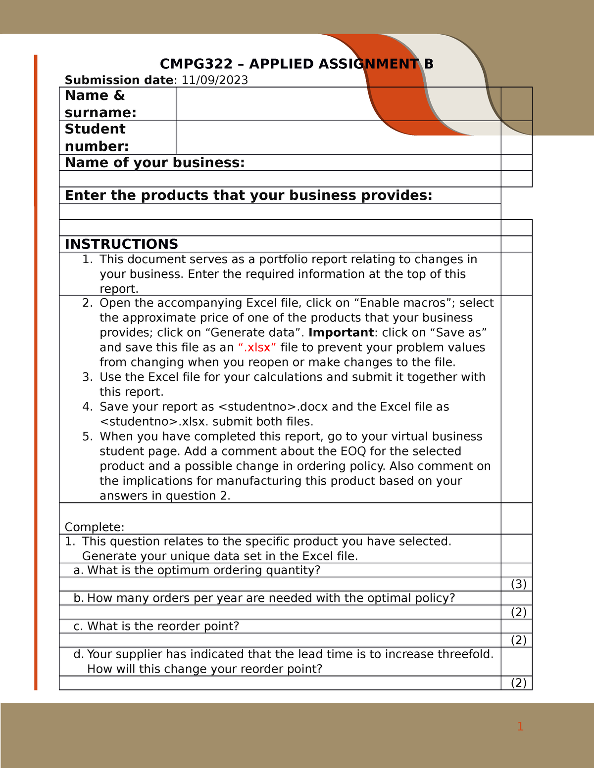 Applied Assignment B-1 - CMPG322 – APPLIED ASSIGNMENT B Submission Date ...