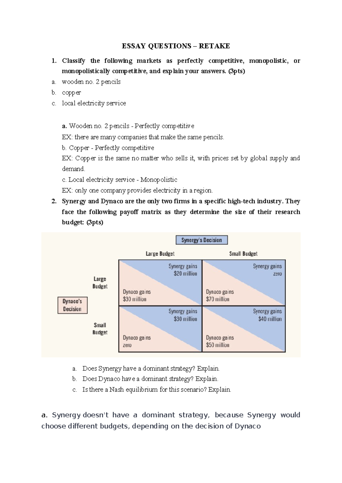 Essay Questions Retake Answer - ESSAY QUESTIONS – RETAKE 1. Classify ...