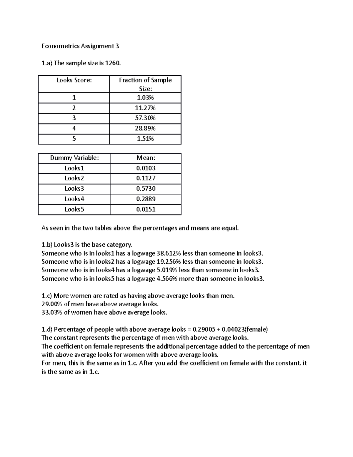 econometrics assignment sample