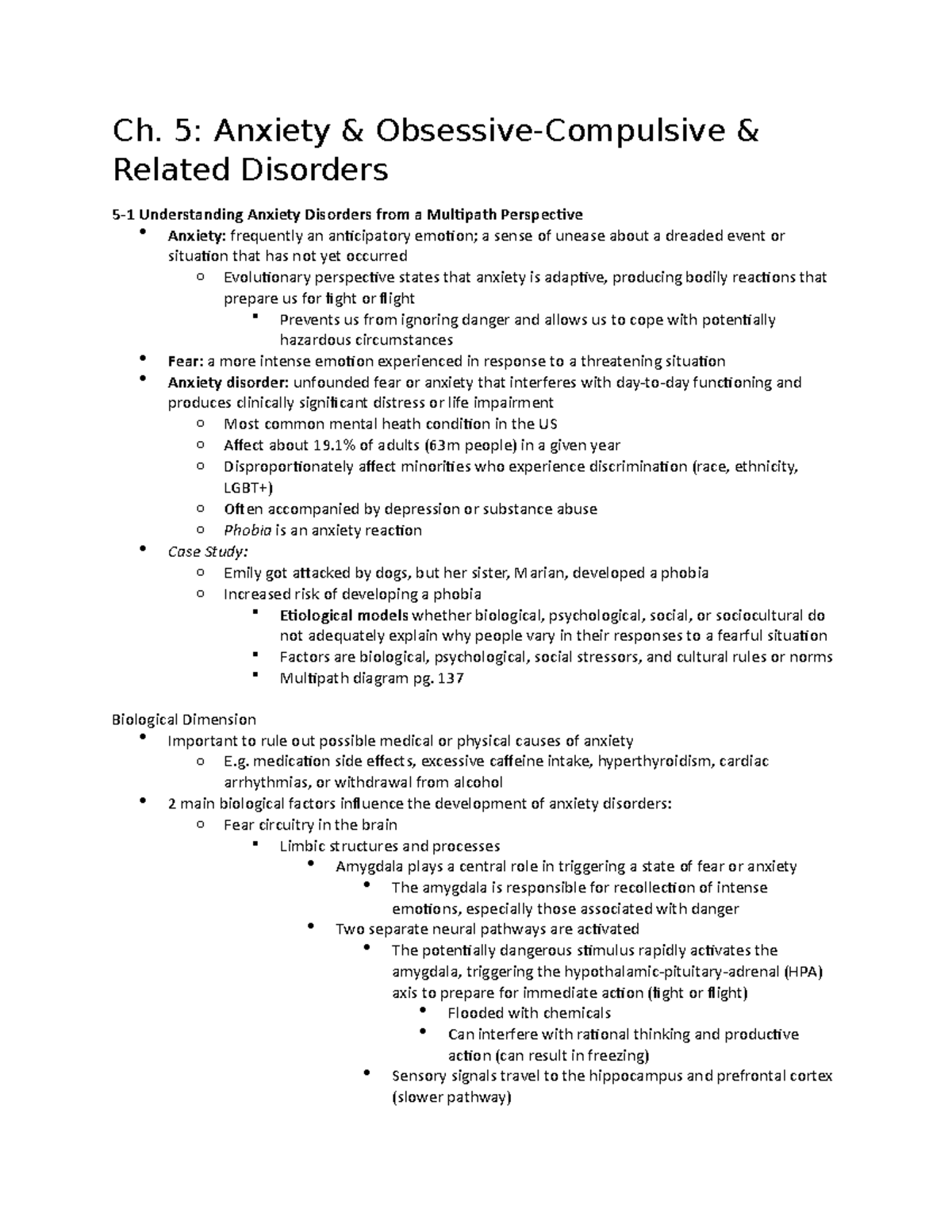 Chapter 5 Anxiety OCD PSYC 301 - Ch. 5: Anxiety & Obsessive-Compulsive ...