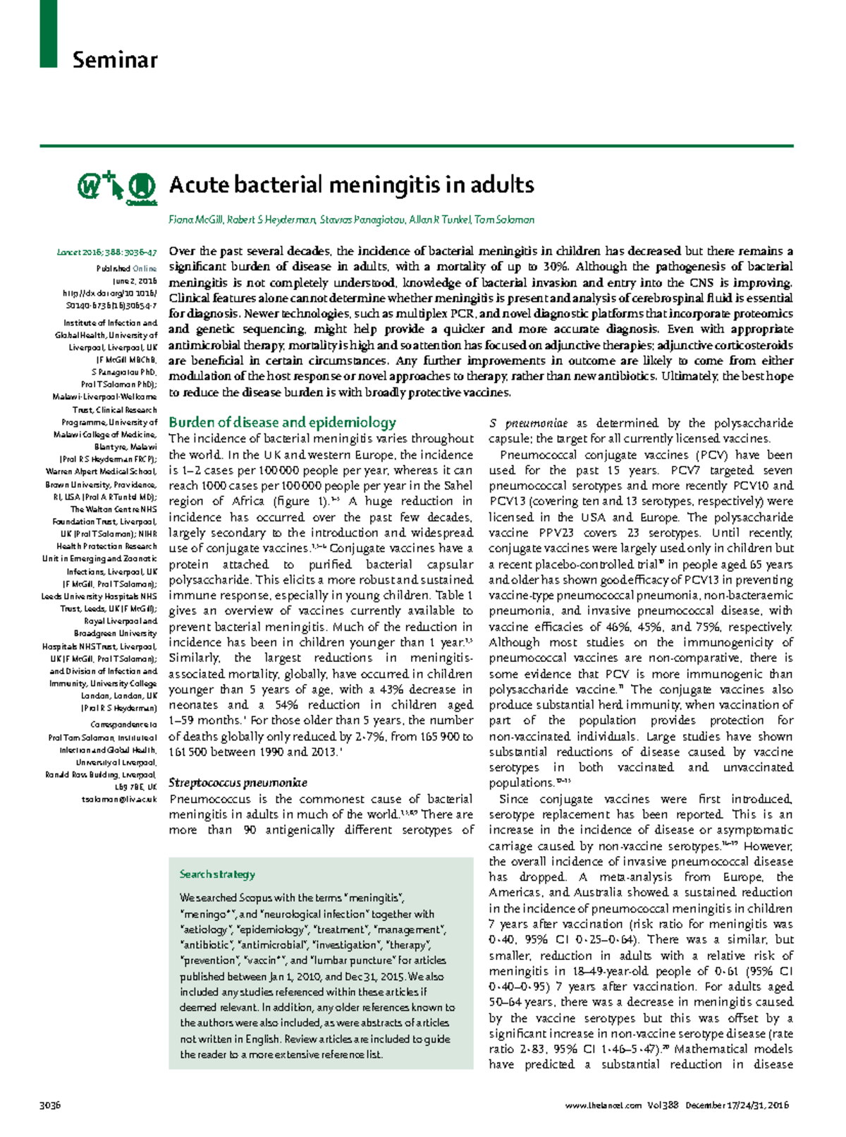 Acute bacterial meningitis in adults - Although the pathogenesis of ...