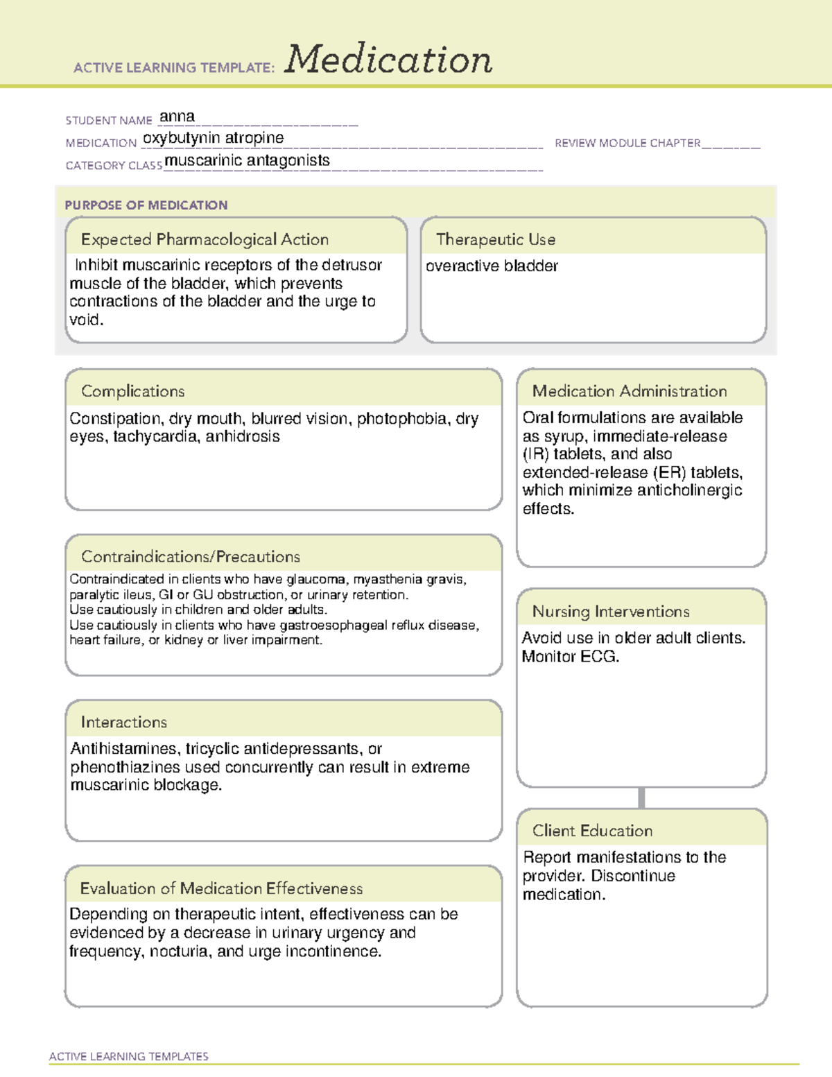 Pharmacology ATI template - ACTIVE LEARNING TEMPLATES Medication ...