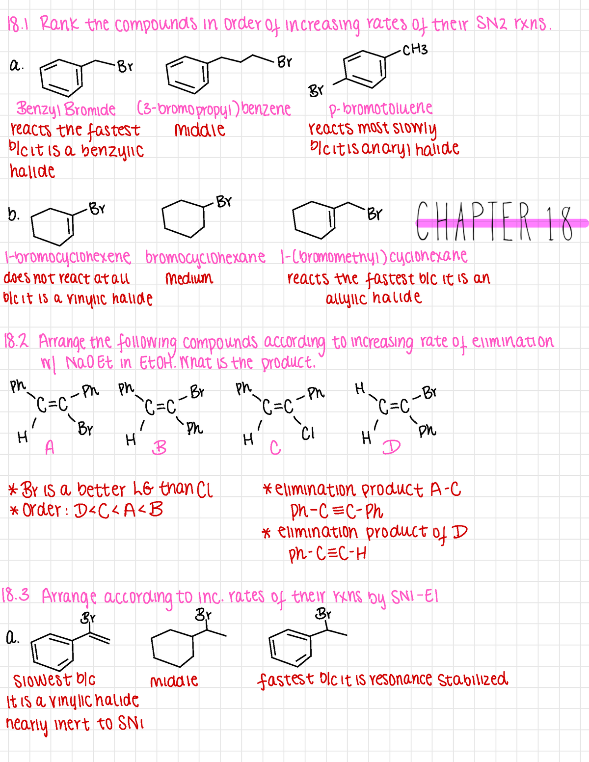 Chem241 Textbook Problems for Exam 2 w/ answers - 18 Rank the compounds ...