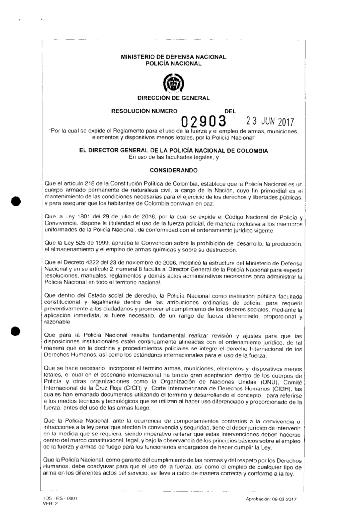 Resolucion-02903-uso-fuerza-empleo-armas 02903 - Doctrina Policial ...