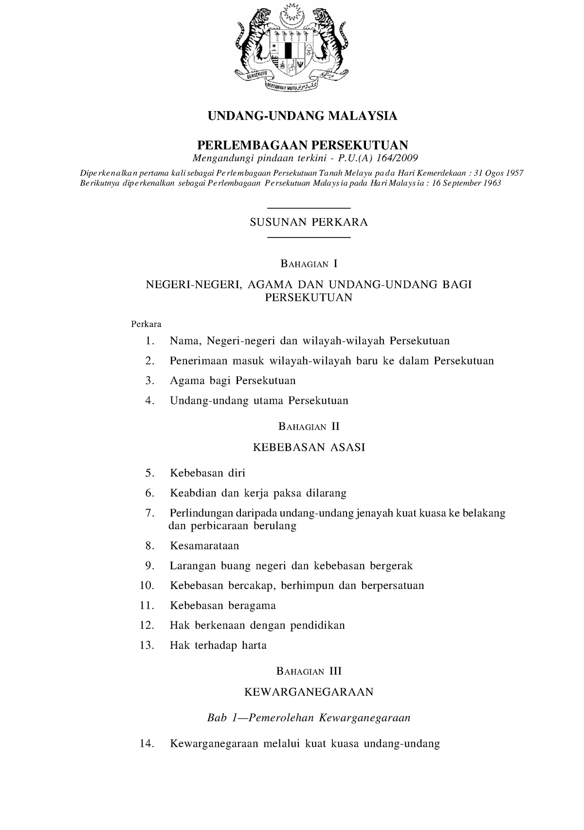 (BM) Perlembagaan Persekutuan - Gaan Persekutuan SUSUNAN PERKARA ...