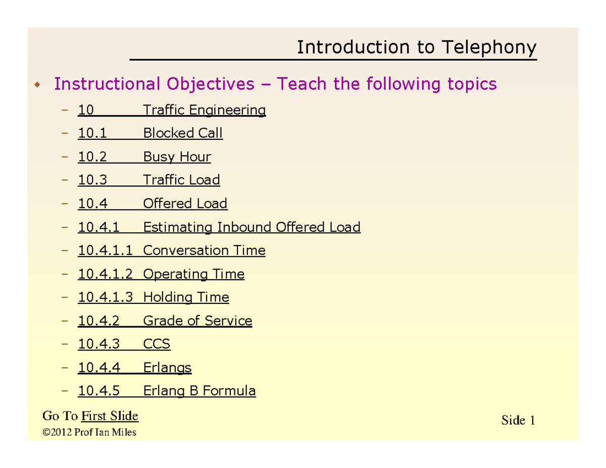 CNET225 12F Theory Wk 10 - Introduction to Telephony Go To First Slide ...