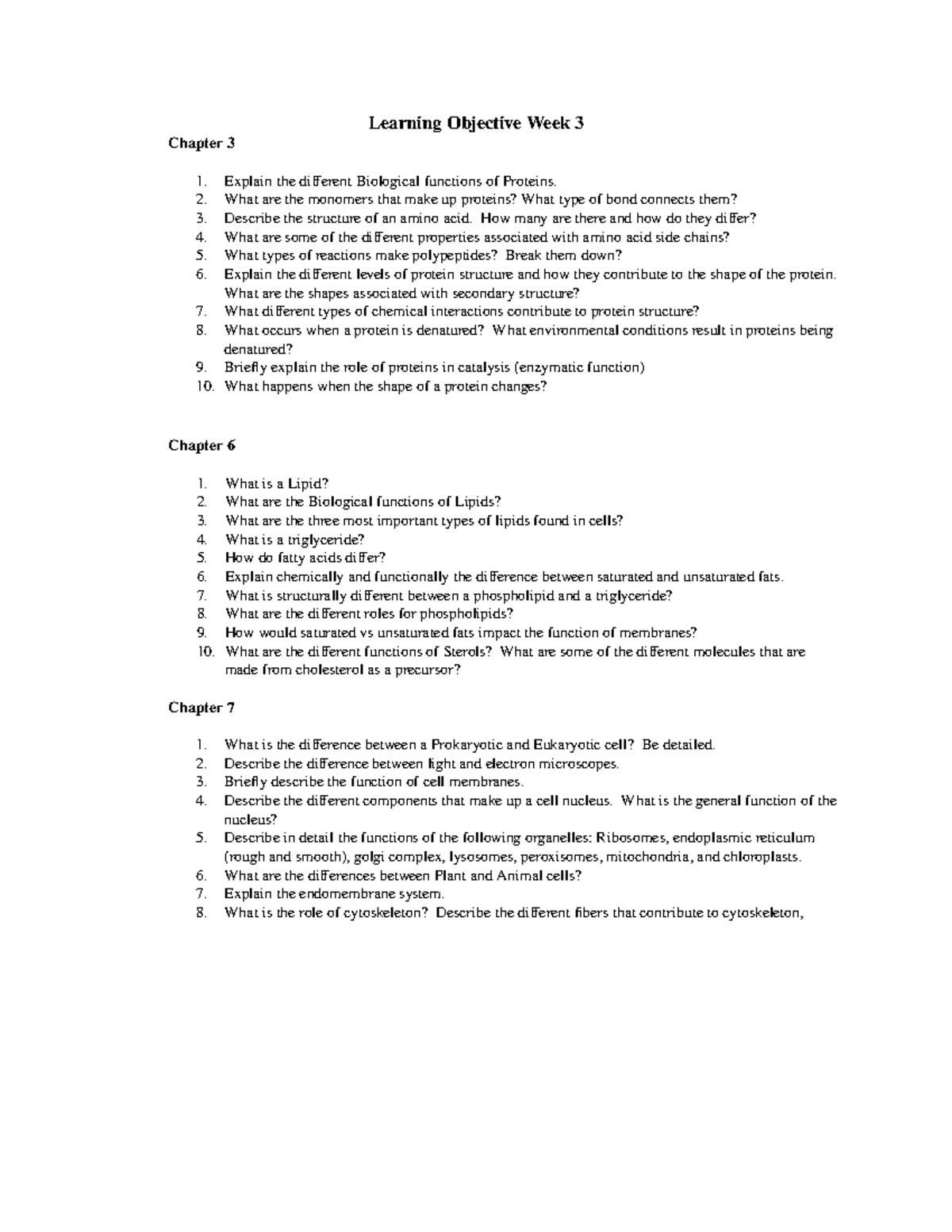 Bio 211 Learning Objectives Week 3 - Learning Objective Week 3 Chapter ...