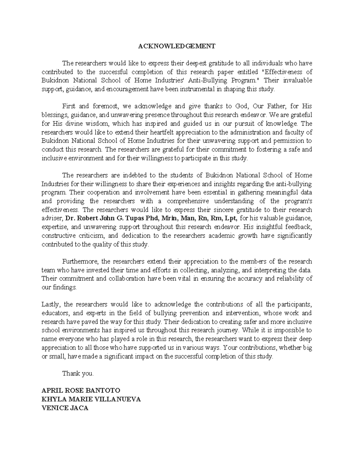 PR DATA Analysis - I lived in maramag, bukidnon - ACKNOWLEDGEMENT The ...
