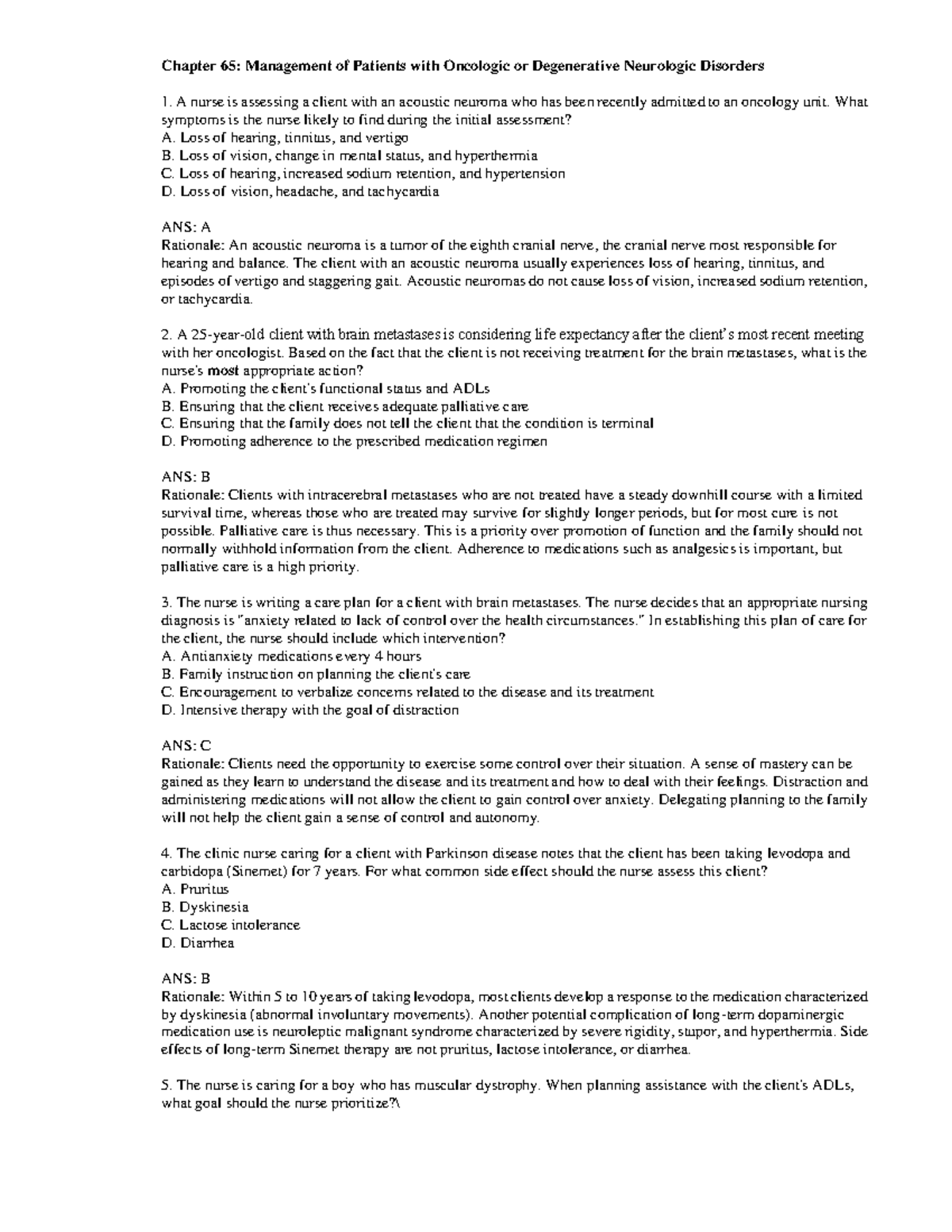 Chapter 65 Management of Patients with Oncologic or Degenerative ...