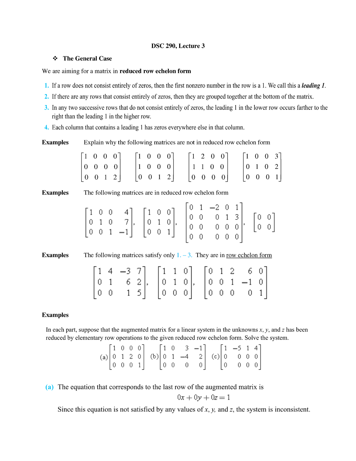 DSC 290. Lecture 3 - Linear Algebra - DSC 290, Lecture 3 The General ...