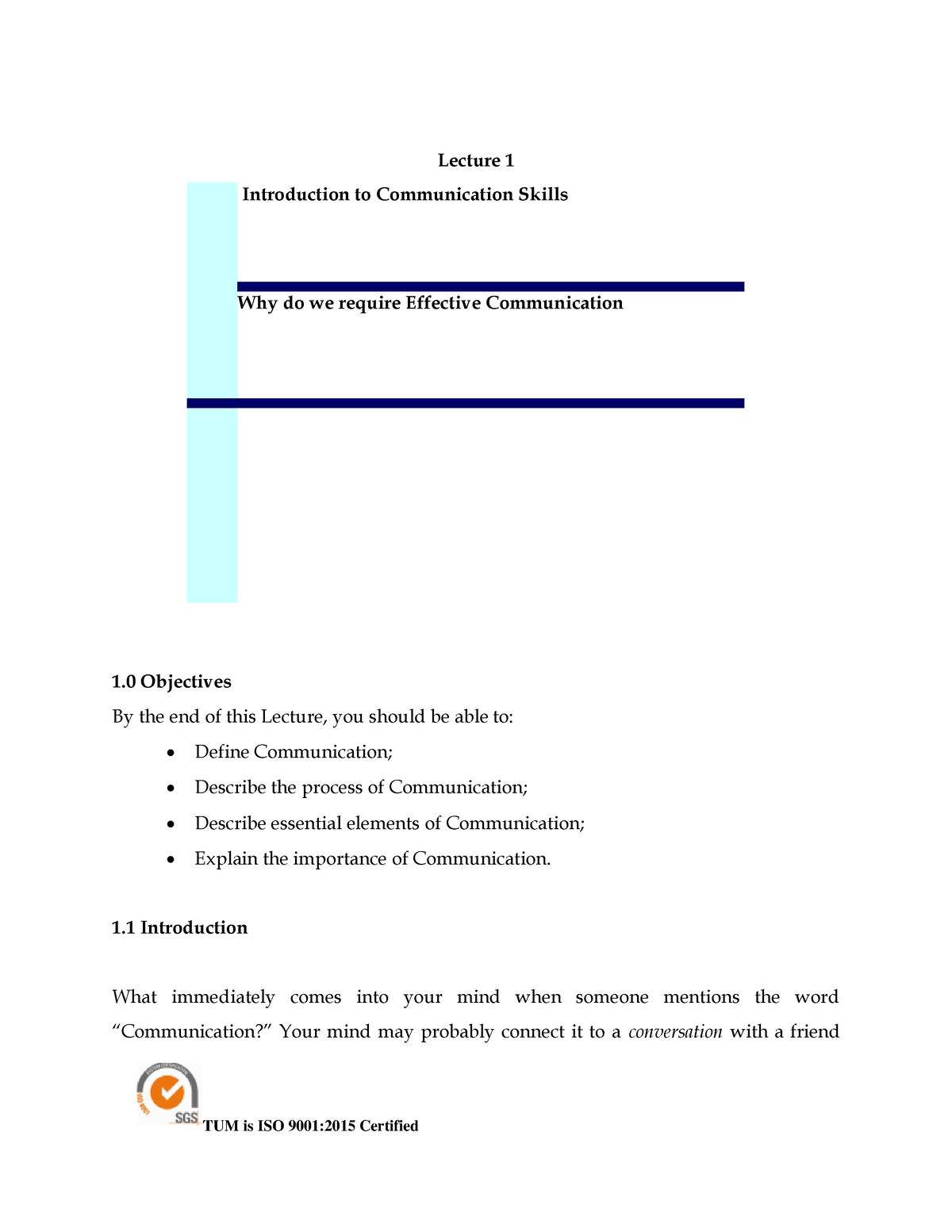 Lecture ONE Introduction TO Communication Skills - Lecture 1 ...