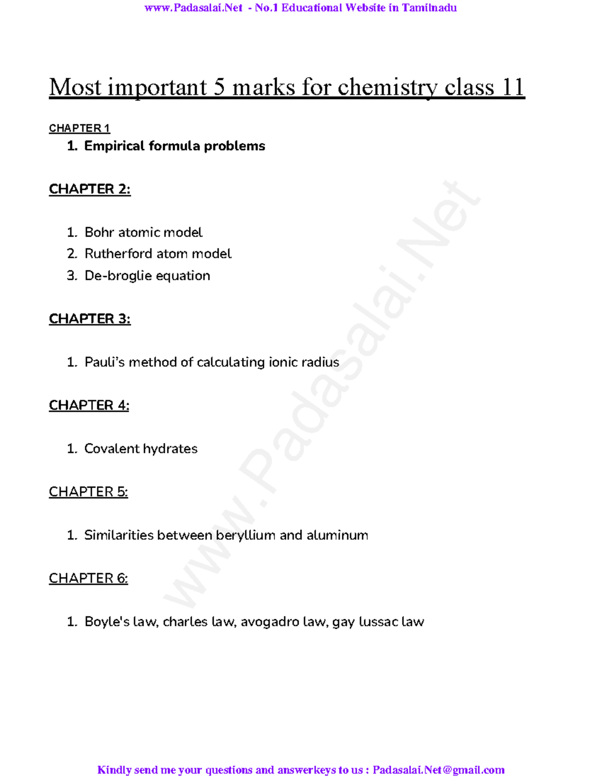 11th Chemistry EM Important 5 mark Questions English Medium PDF ...