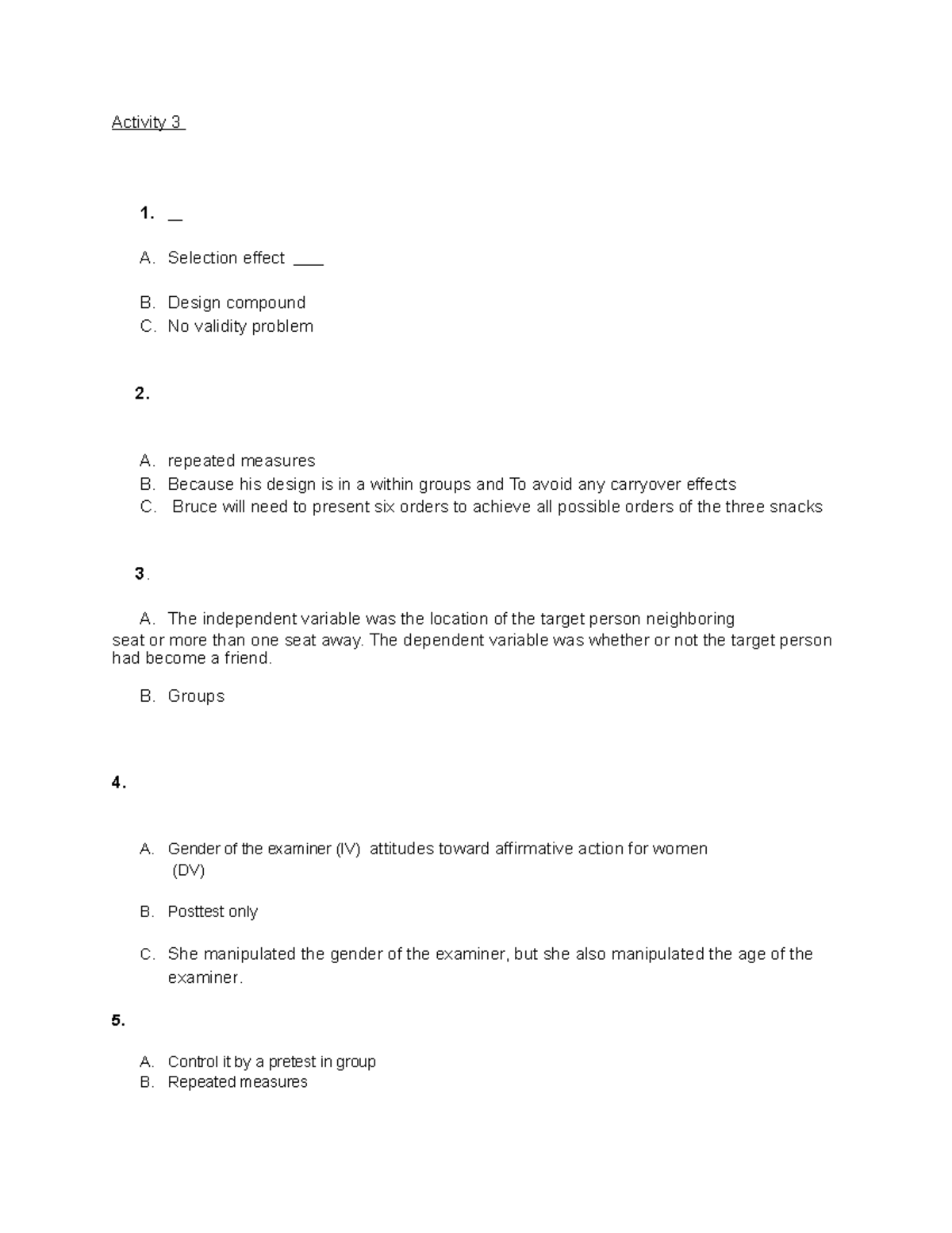 Acivity 3 - Lecure Notes Chapter 2 - Activity 3 1. A. Selection Effect ...