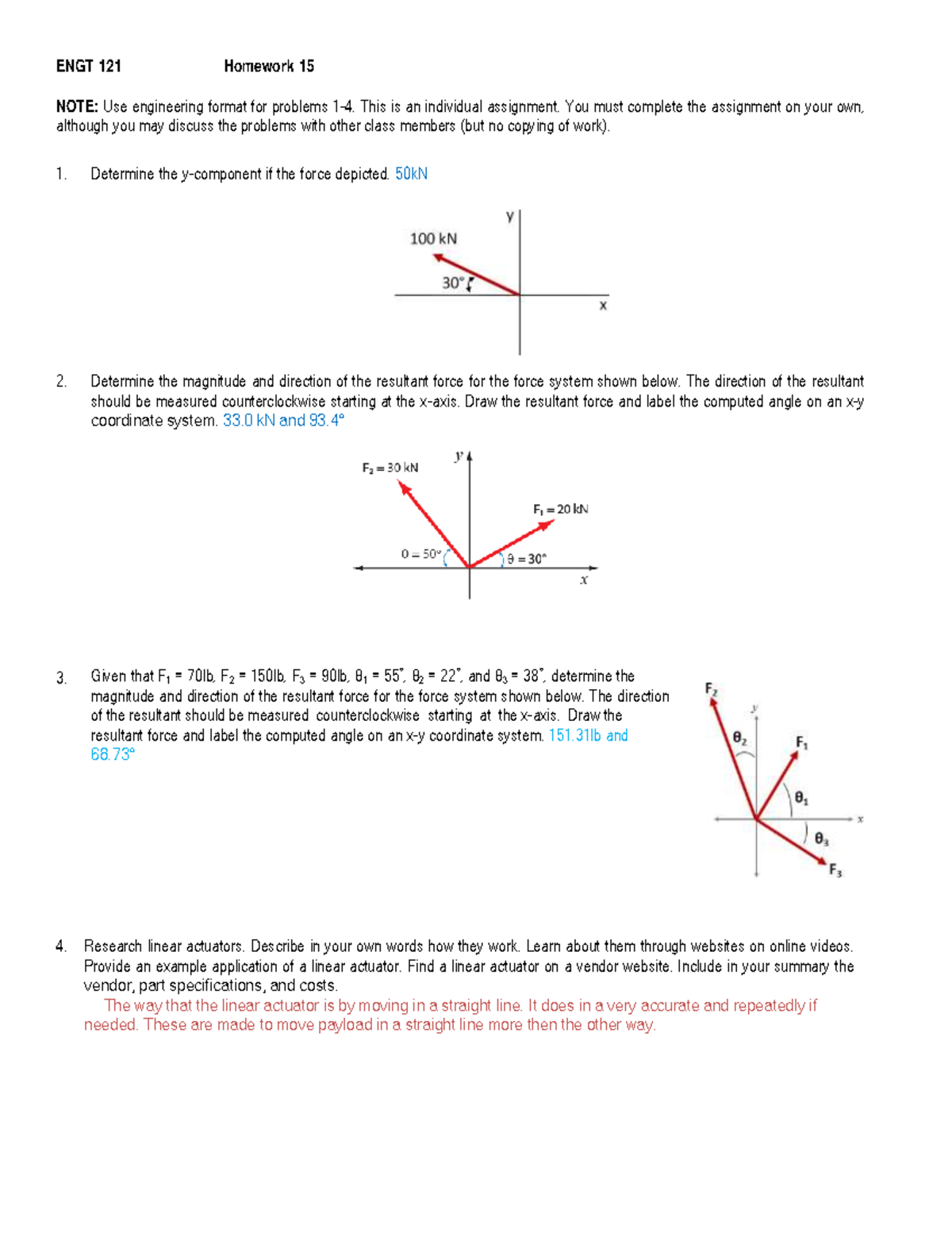 Homework 15- not written in ENGT 121 - ENGT 121 Homework 15 NOTE: Use ...
