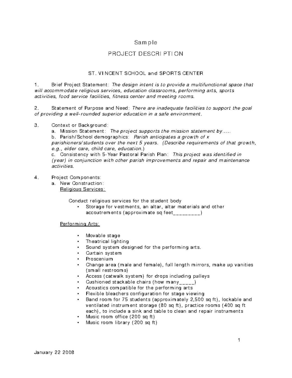 Sample Project Description - January 22 2008 Sample PROJECT DESCRIPTION ...