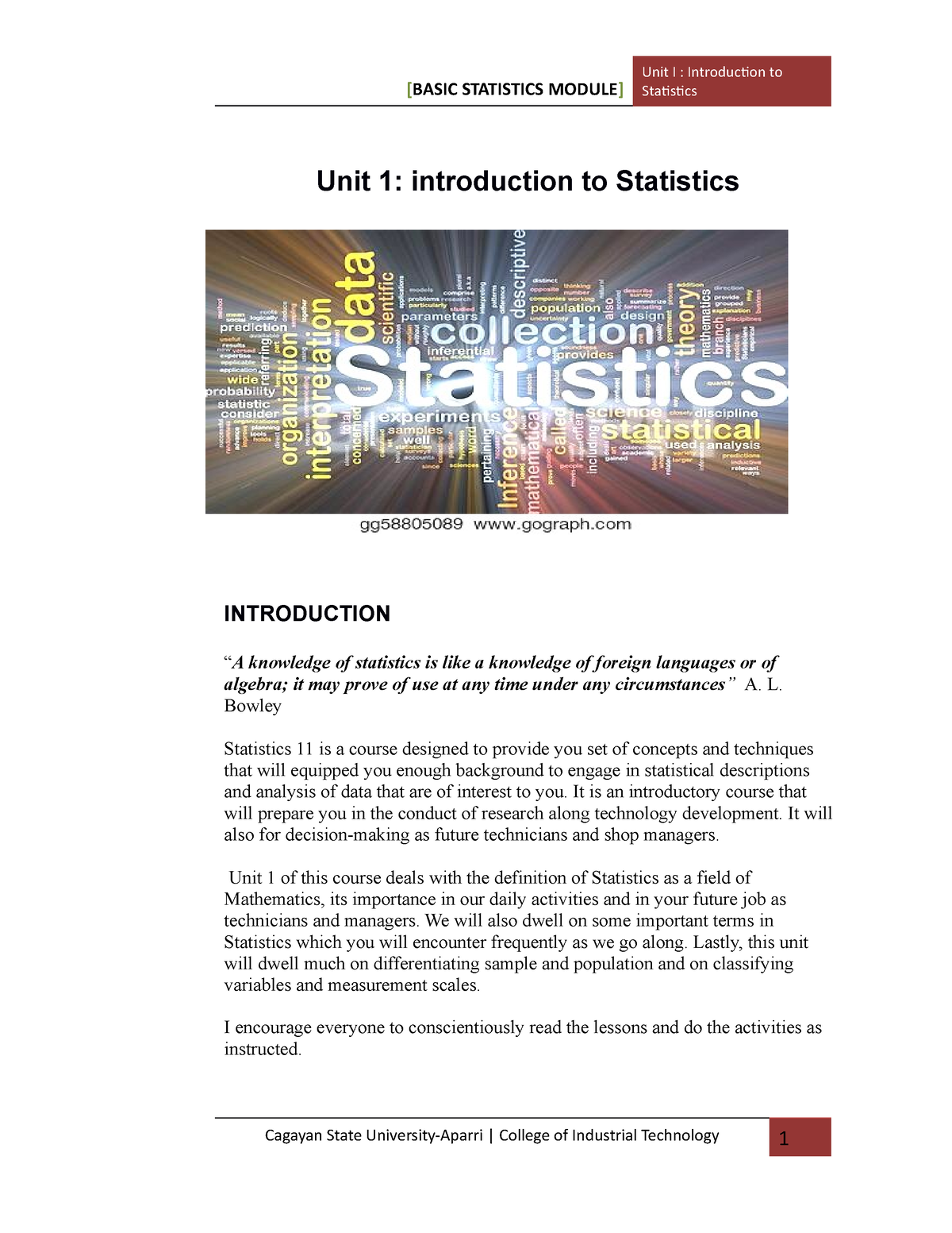 Stat 11 Module Unit 1Final - [BASIC STATISTICS MODULE] Statistics Unit ...