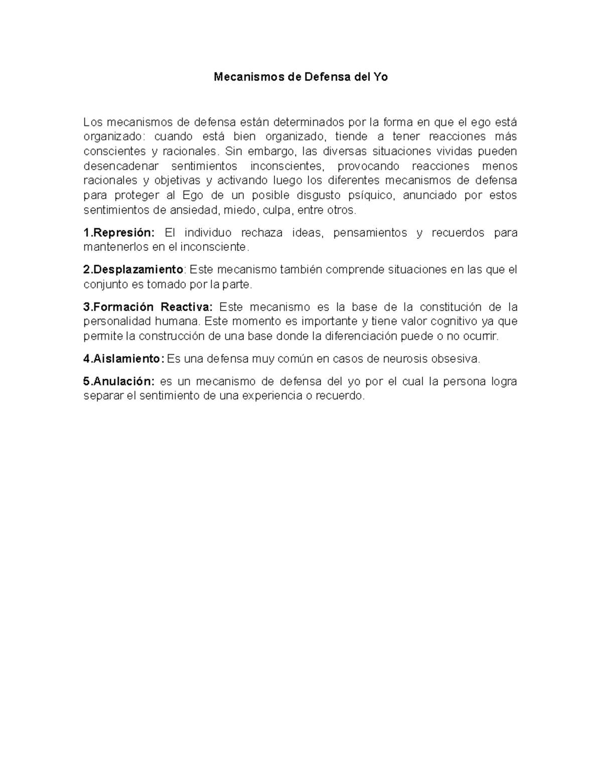 Mecanismos de Defensa del Yo - Sin embargo, las diversas situaciones ...