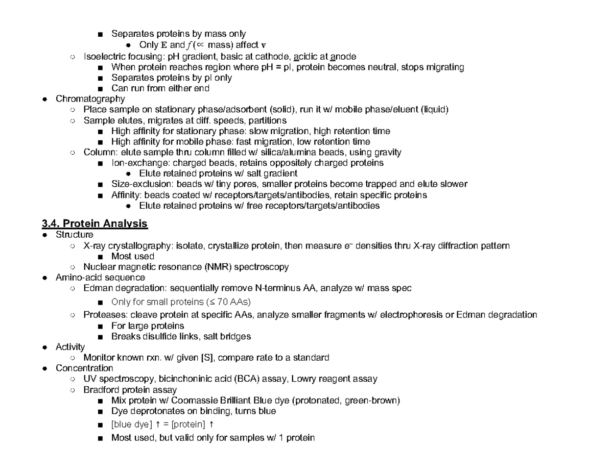 2 Biochem - Separates proteins by mass only Only E and f (∝ mass ...