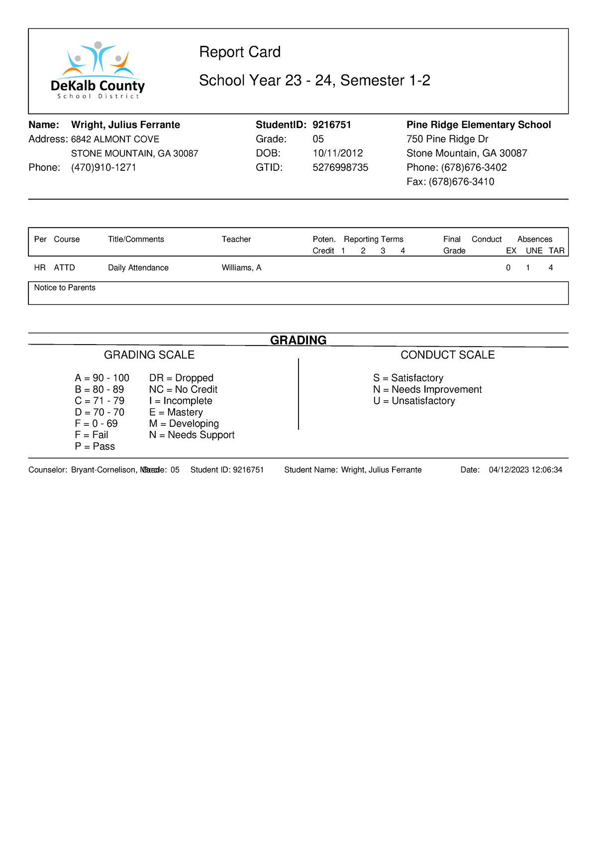 1257720 Report Card your to short Report Card School Year 23 24