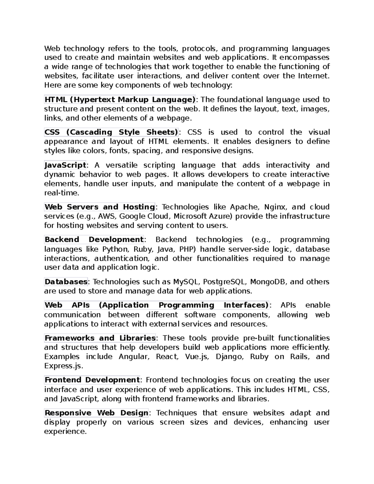Basics - Web technology refers to the tools, protocols, and programming ...