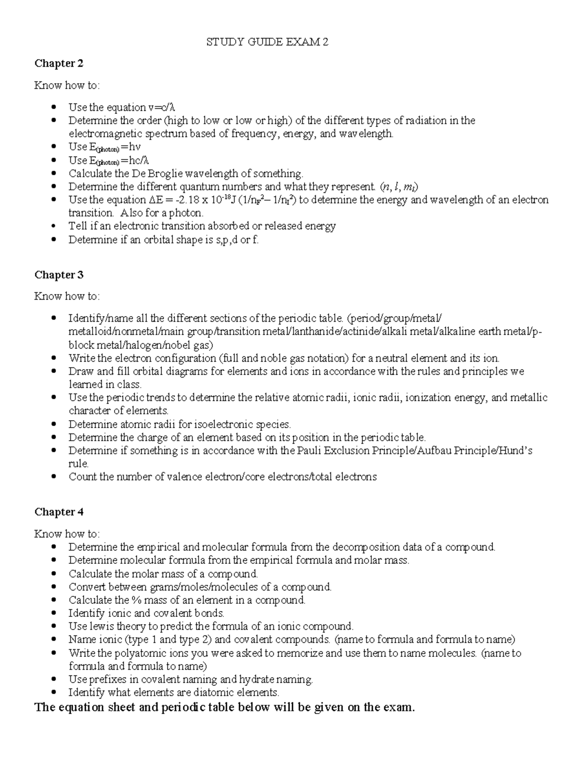 Study Guide EXAM 2 (2-28-22) - STUDY GUIDE EXAM 2 Chapter 2 Know how to ...