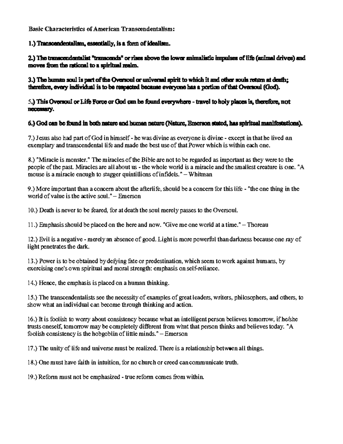 Transcendentalism basics - Basic Characteristics of American ...